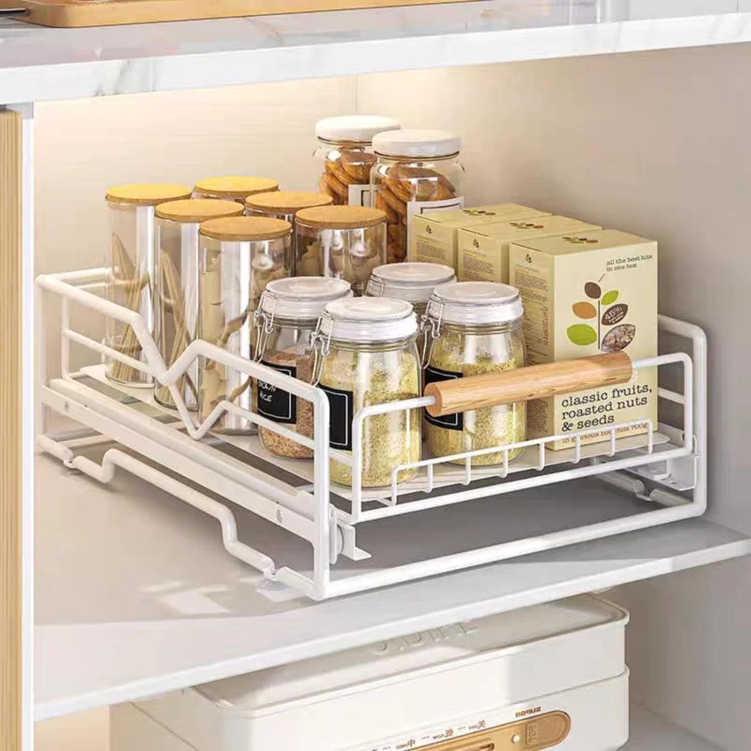 Organizador de cocina con cajón deslizable y ventosas. 40 cm x 30 cm x 13cm 1 nivel. Ahorra espacio. Rack compacto para cocina.