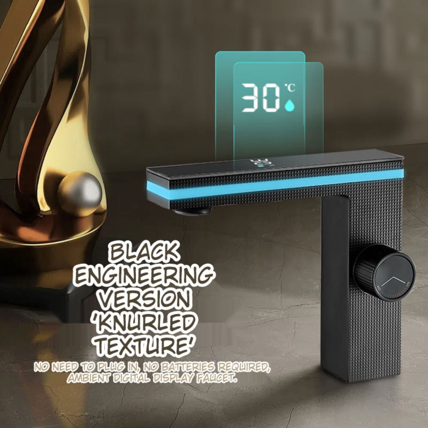 Grifo de Lavamanos luz LED Pantalla digital inteligente. Agua fría y caliente. Sin enchufe ni baterías. Cobre sólido llave pluma griferia