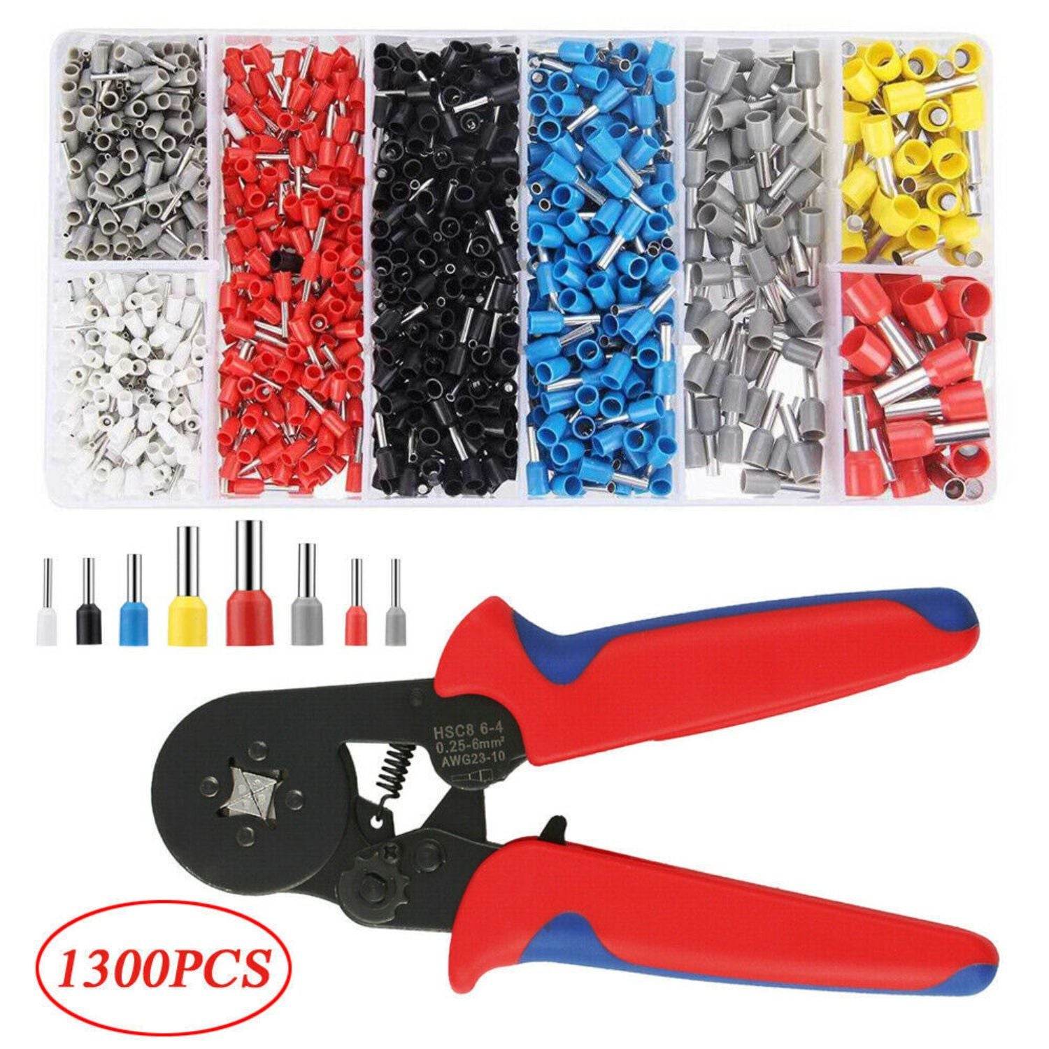 Conectores Tubulares cables electricos 1300 piezas y Alicate para Crimpado. Se vende en Set terminales para electronica