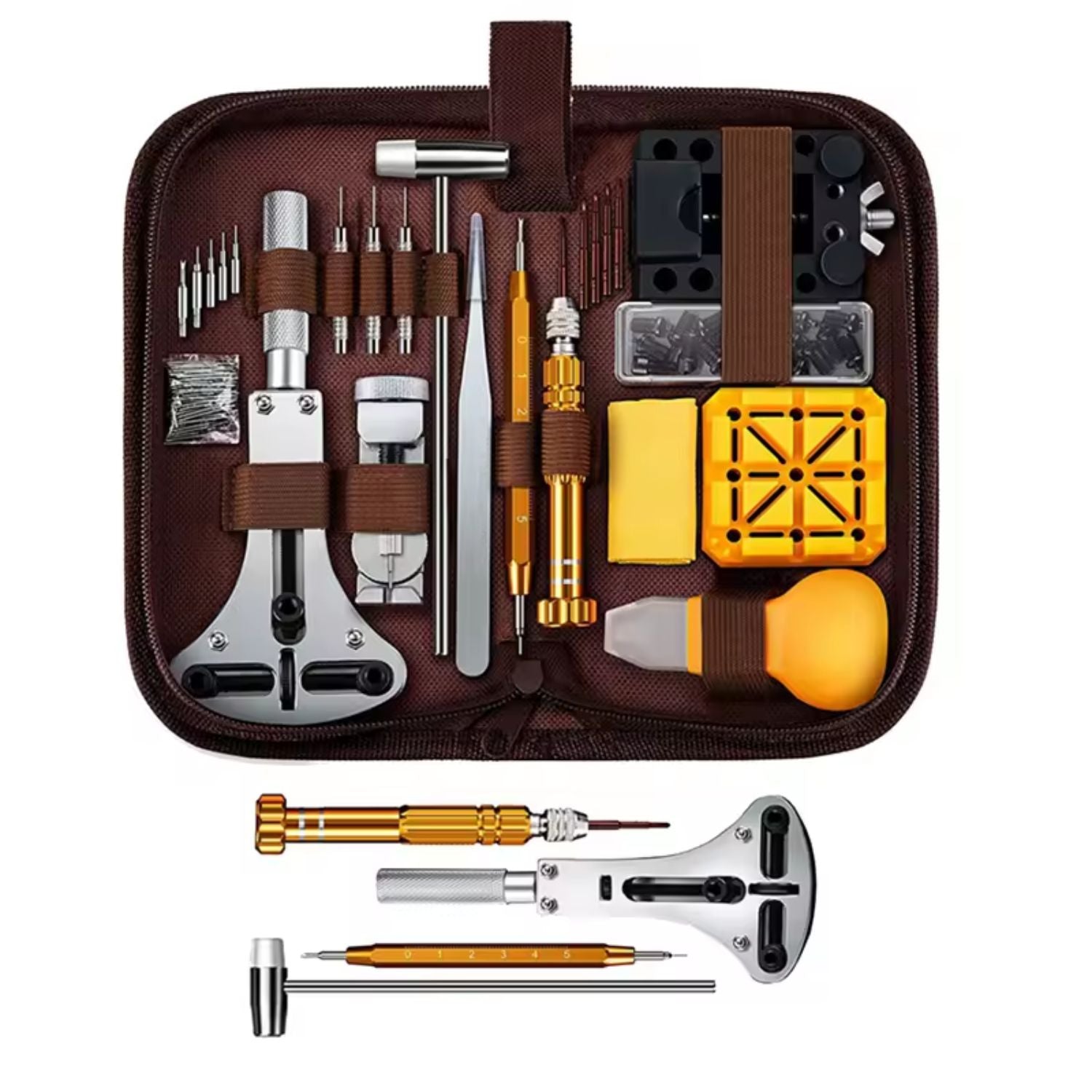 Herramientas para reparación de relojes 162 piezas. Kit para reparar relojería.