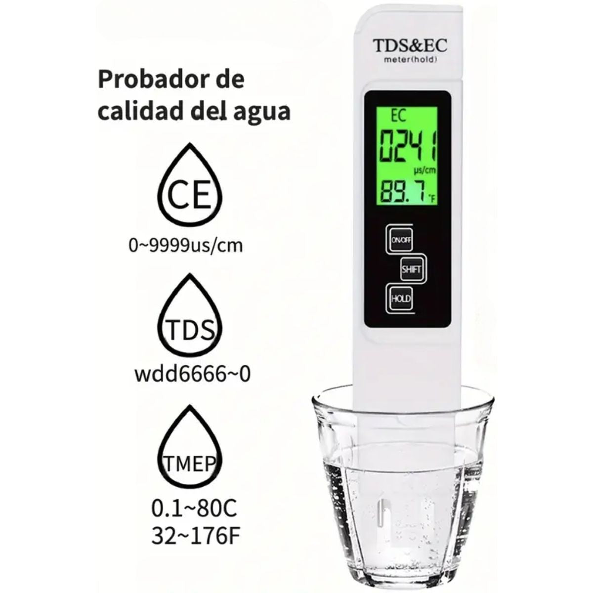 Medidor de TDS calidad del agua. Detector de purificación del agua 3 en 1. TDS portátil y preciso.