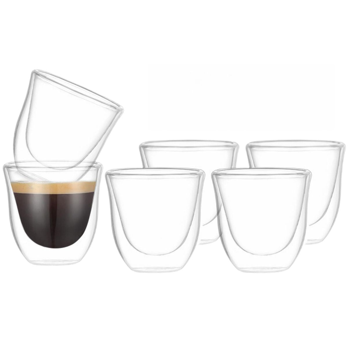 Vasos de vidrio con doble pared. 2.3oz (70ml) Set de 6 piezas. Ideal para expresso y café bebidas calientes.