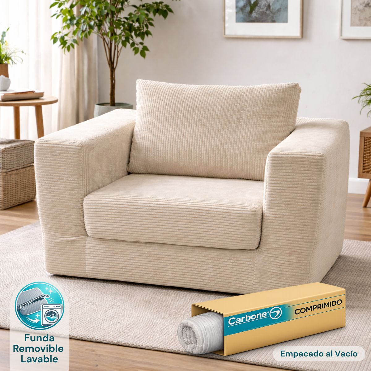 Sofá empacado al vacio Memory Foam de alta densidad 124X84X70cm Color Off-white 06