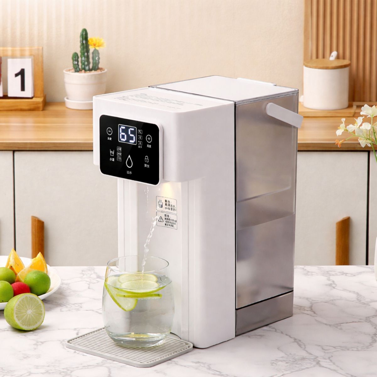 Dispensador de Agua Caliente 3L 110V con Ultrafiltración de 5 Etapas. Pantalla Táctil de 12 Niveles de Temperatura. Color Blanco. Calienta el agua en 3 segundos.