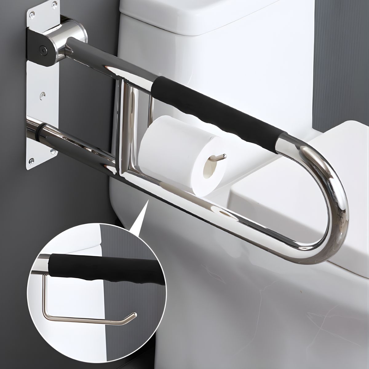 de Seguridad Apoyo discapacitados Abatible para Baño Portarrollos. Pasamanos Plegable de Acero Inoxidable 304 Antideslizante para Inodoro (70cm) para adultos mayores