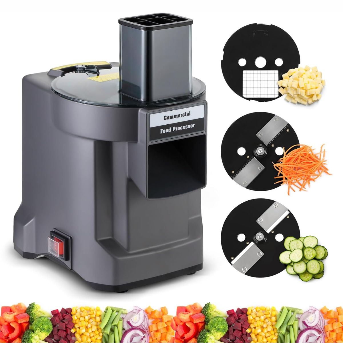 Procesador y Cortador de Vegetales Eléctrico Multifuncional – Rallador y Rebanador de Cocina 3 en 1 de 110W. Triturador de Alimentos Eléctrico Multifuncional con 3 cuchillas Intercambiables.