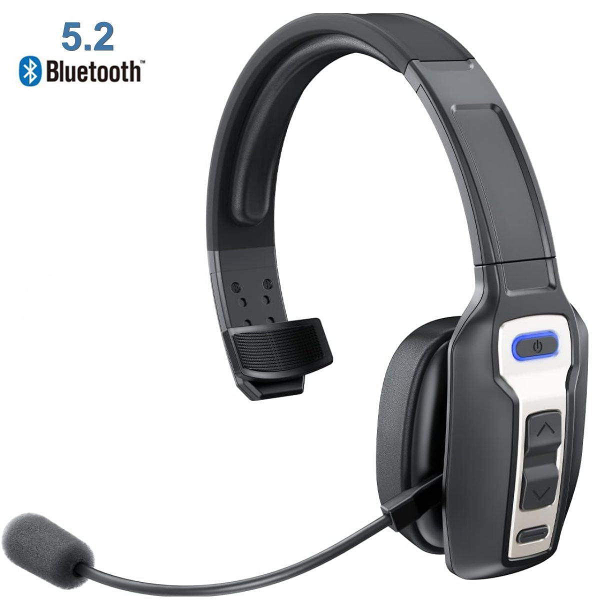 Auricular Bluetooth 5.2 con Micrófono para Call Center y Oficina headset Inalámbricos con Micrófono y Alcance 15m. Audífonos (500g) con Conexión Dual. Color Negro.