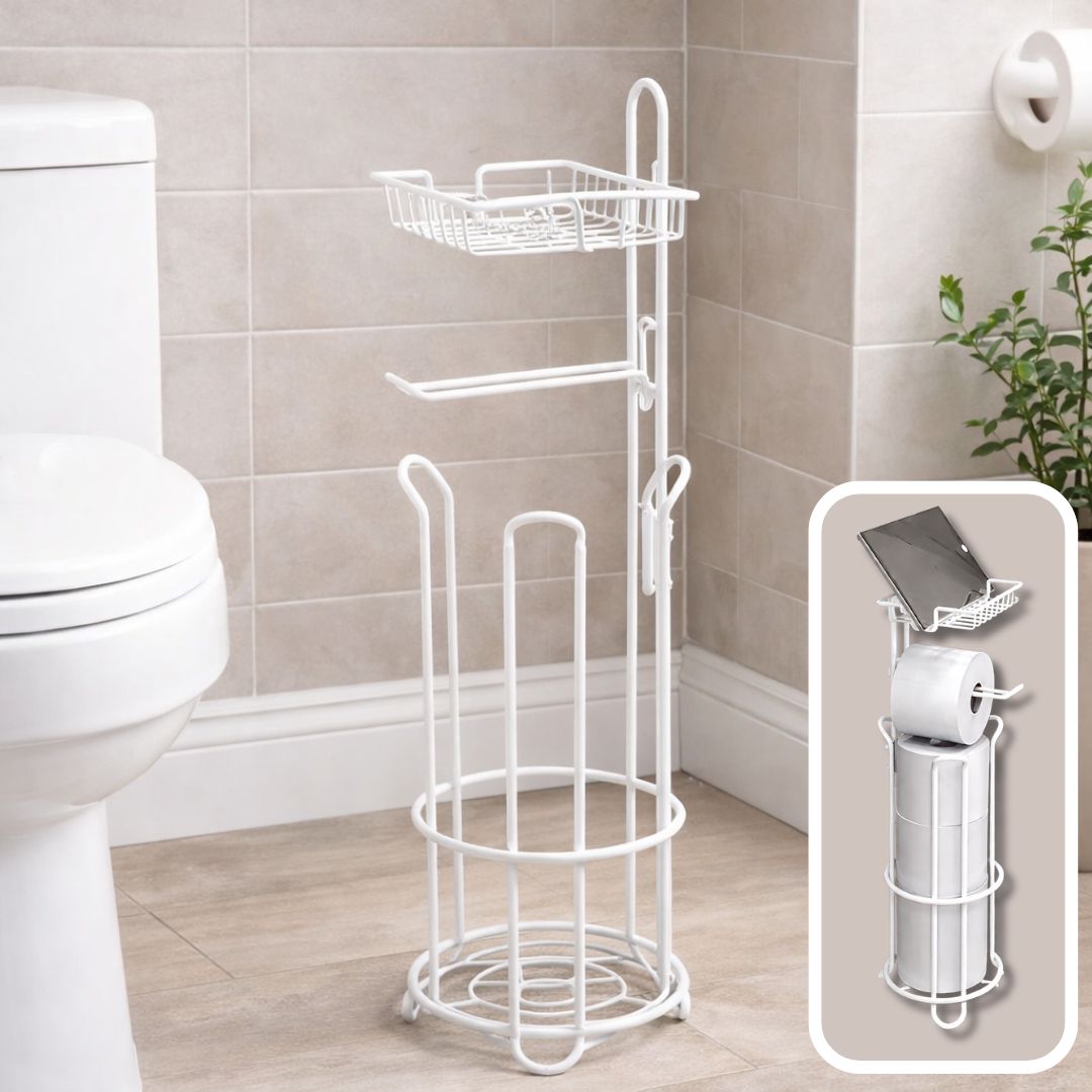 Organizador de Papel Higiénico para Baño con Repisa y Porta Celular Organizador de baño de 60cm Color Blanco.