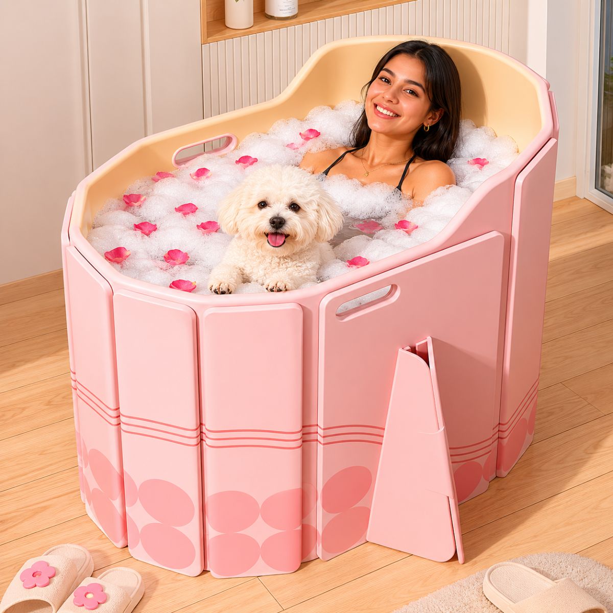 Bañera Plegable Portátil para Niños y Adultos 85x55 cm. Tina de baño Compacta de PVC Multicapa con Aislamiento Térmico. Color Rosa