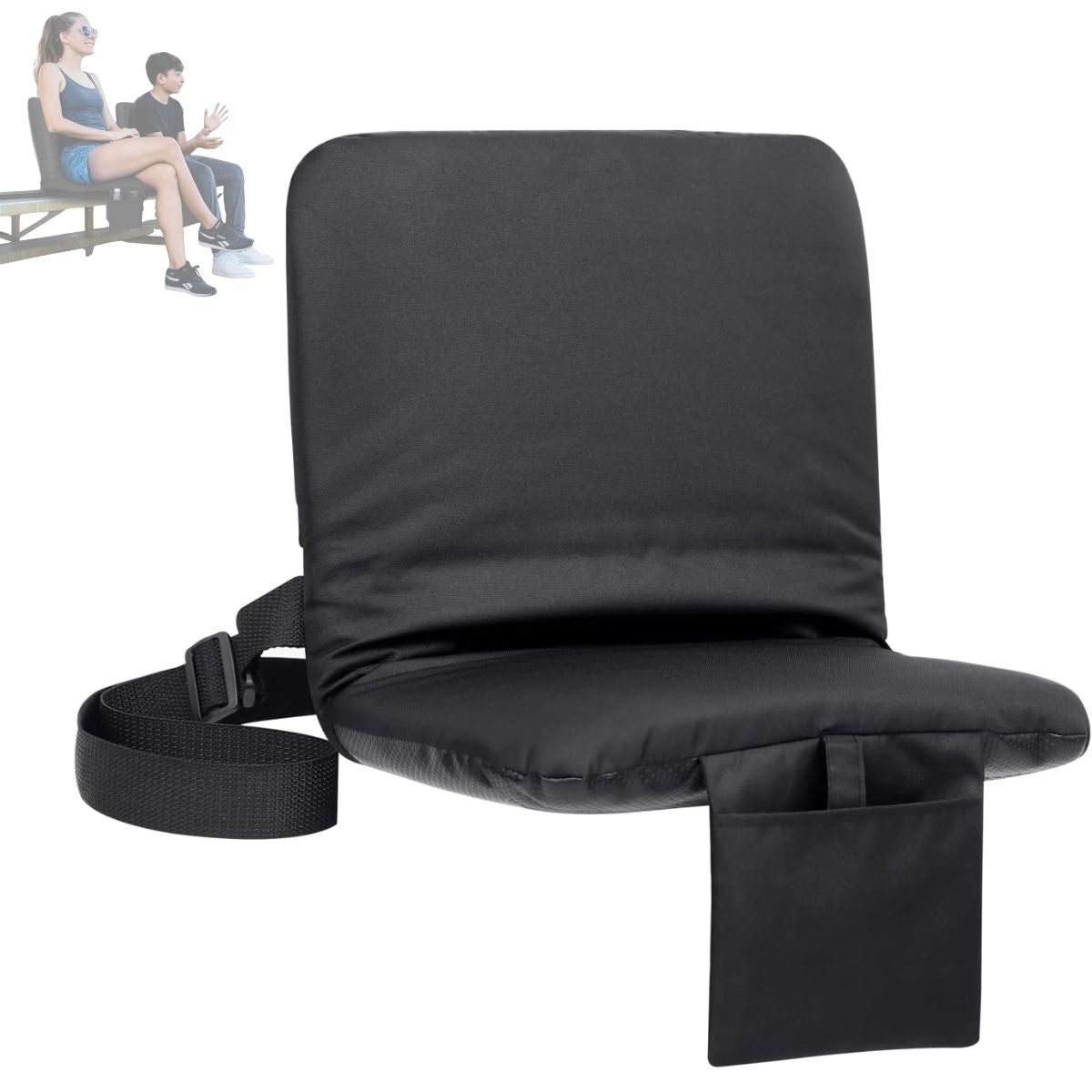 Cojin Silla de Piso Plegable Ajustable con Respaldo Reclinable Portátil para gradas de Estadios Eventos y Hogar. (70x44cm) Color Negro