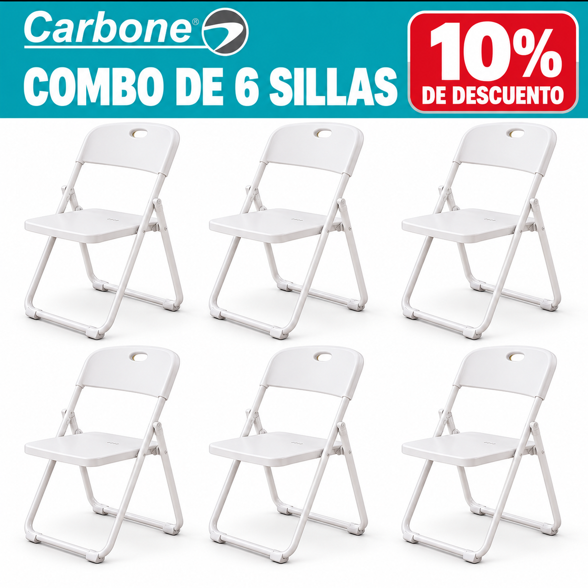 COMBOFLASH Silla Plegable Metalica Impermeable Blanca (Paquete de 6) 10% descuento