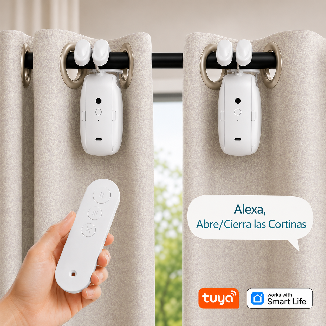 Motor Inteligente Para Cortinas. Robot Abre Y Cierra Cortinas. Automatizador De Cortinas Wifi Compatible Con Alexa Y Google (PAR)