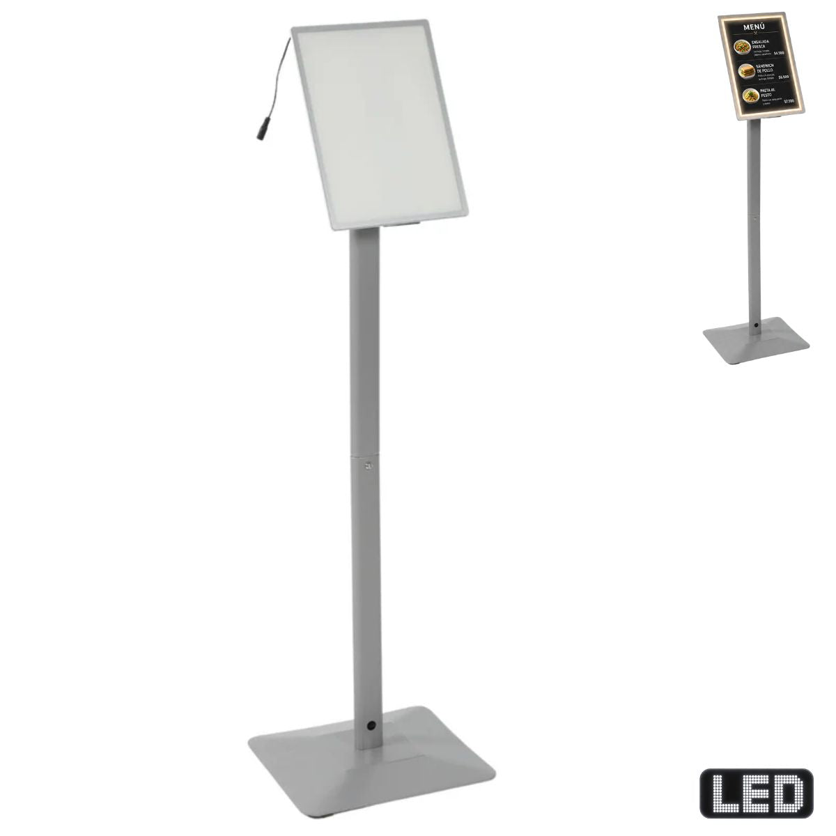 Letrero LED Poste De Piso Ajustable A4 A4 (21 X 29.7 Cm) Para Señalización Comercial O Menús. Pizarra LED.