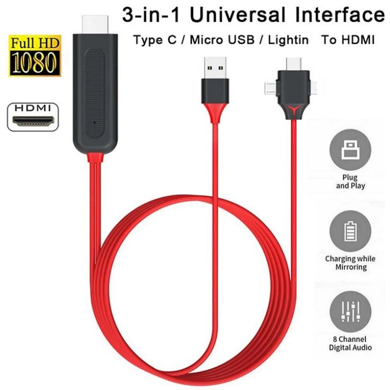 Cable USB universal 3 en 1 con entrada HDMI y adaptador para