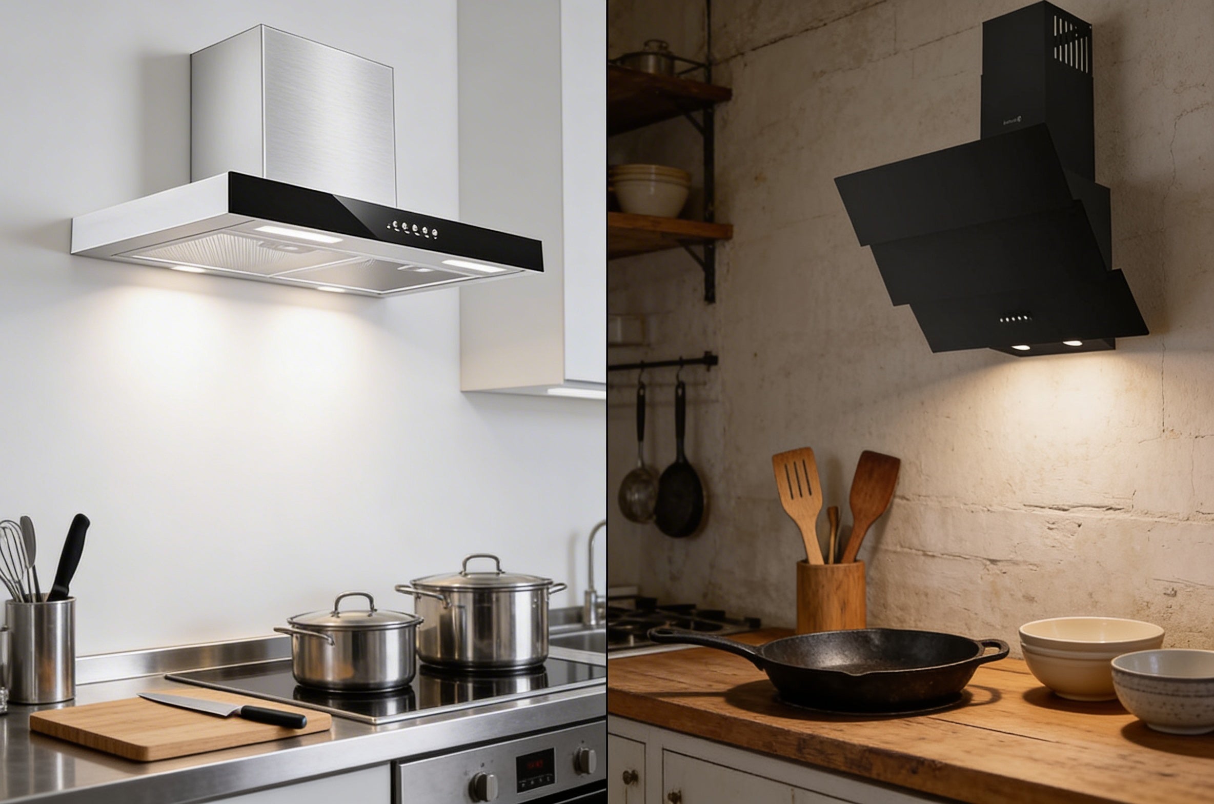 Comparativa de Campanas Extractoras: Vidrio Negro vs Acero Inoxidable