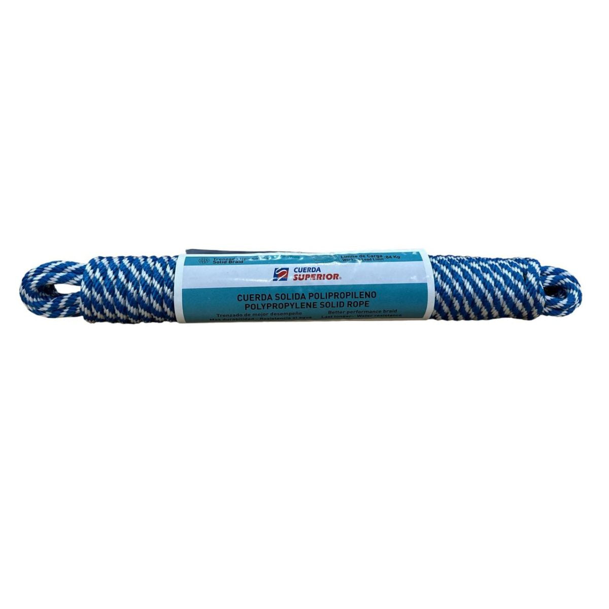 Cuerda Superior Náutica Polipropileno 8mm x 10m Blanco Azul Suave al tacto. Soga Mecate