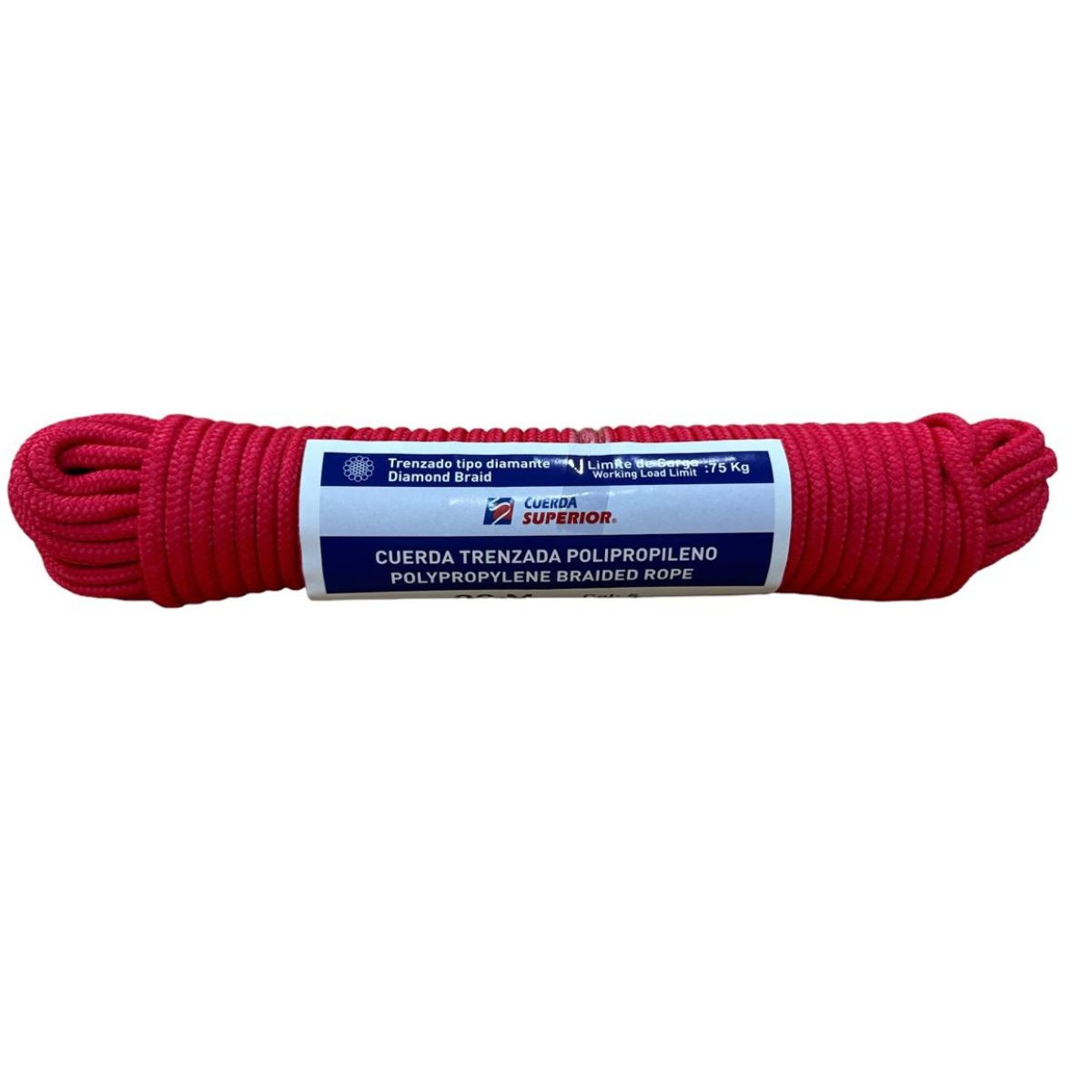 Cuerda Trenzada Gamma pp 5mm x 20m. Color Rojo. Suave y resistente. Soga para acampar, Mecate para tendedero.