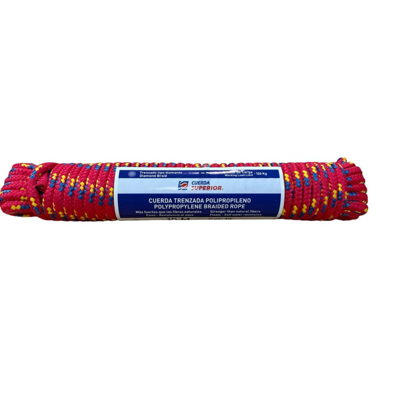 Cuerda Trenzada Diamante 10mm x 15m. Multicolor. Carga e intemperie. Soga para acampar Mecate para transporte.