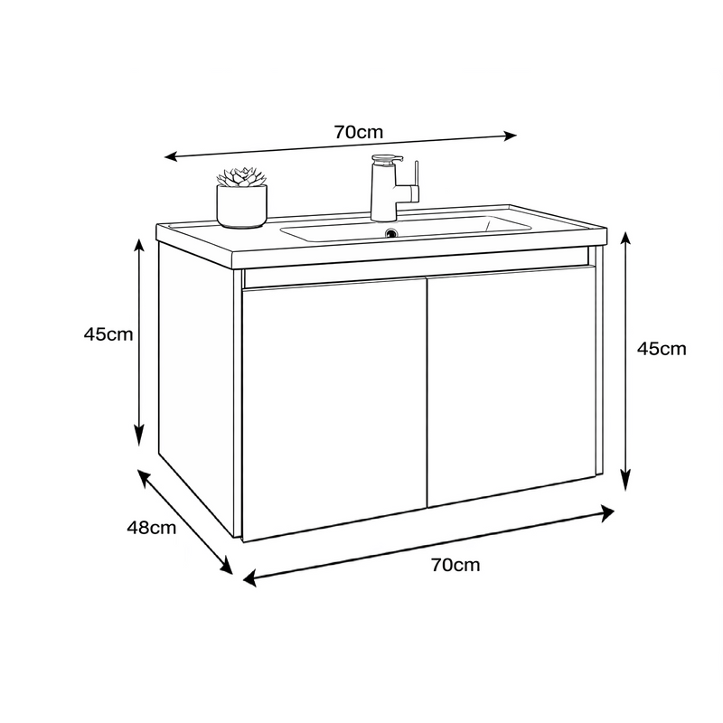 Mueble para baño Gabinete Inferior con Lavamanos 70×48×45 cm Mueble Moderno color gris