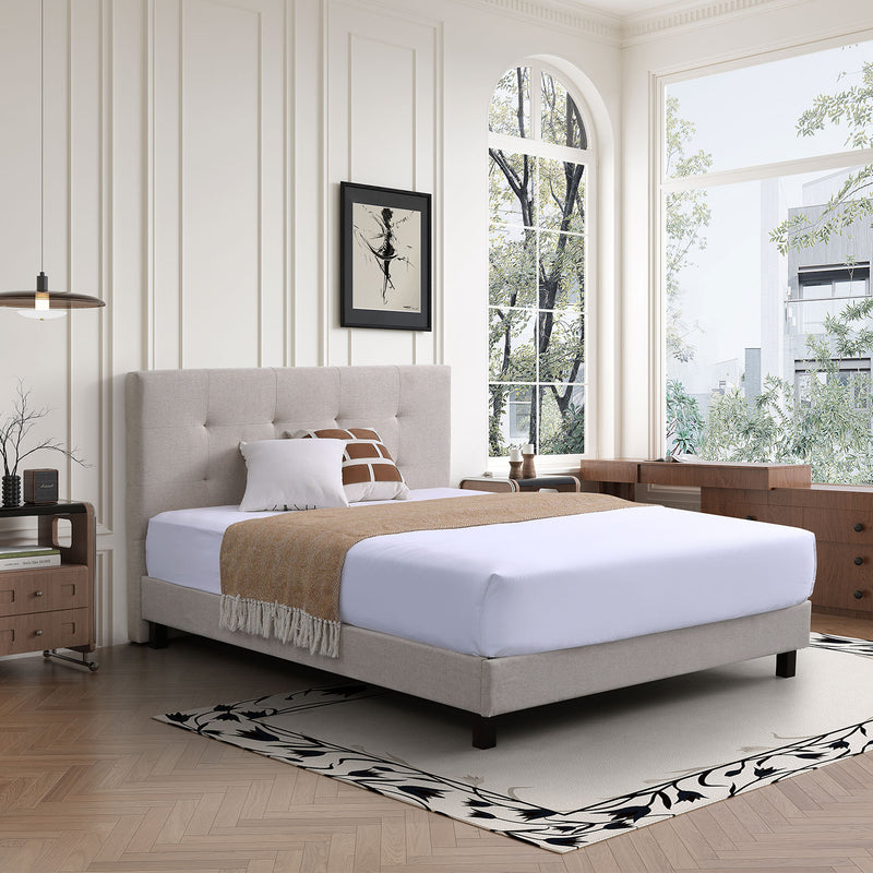 Camas fáciles de armar color Beige respaldar cabecera acolchado alto