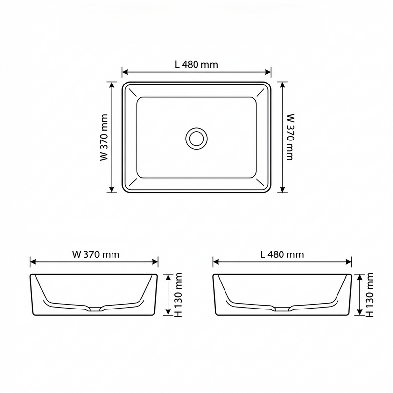Lavamanos de Sobreponer Rectangular 48x37x13 cm Cerámica Sanitaria Premium, Diseño Moderno