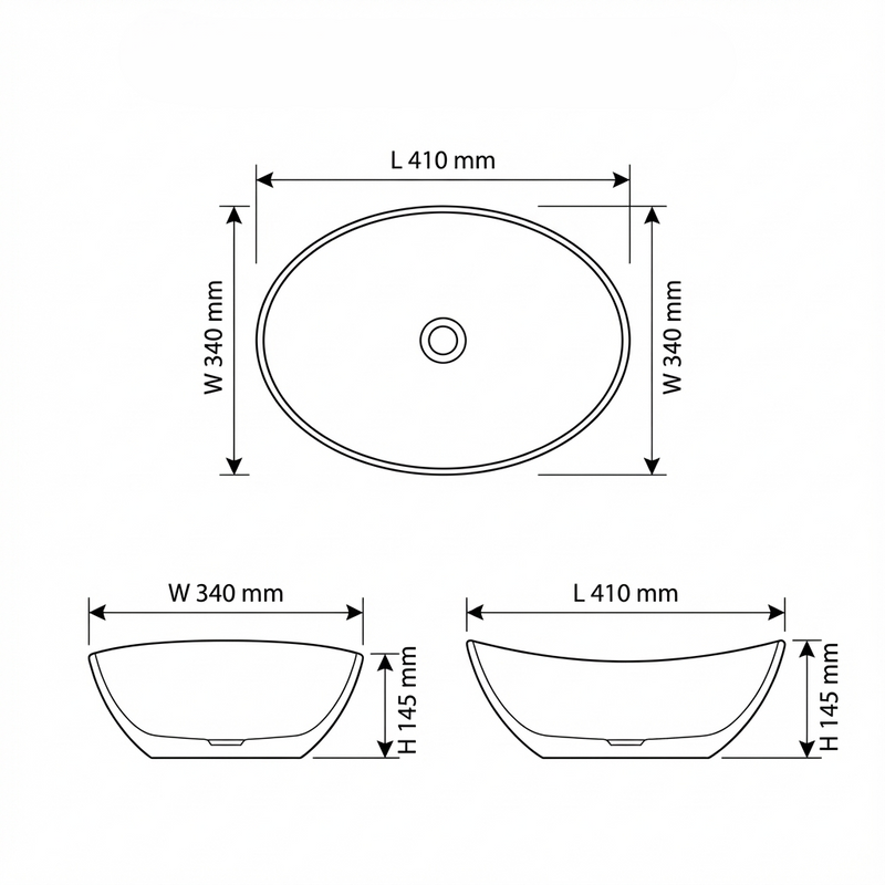 Lavamanos de Sobreponer Ovalado Cerámica Sanitaria Premium, Diseño Moderno 410X340X145mm