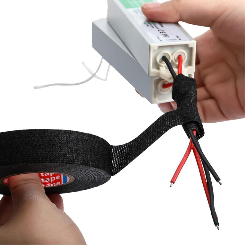 Cinta adhesiva de tela para cables y arneses eléctricos. (Set de 8 unds.) Tape TESA 51608. Resistencia a la abrasión y al ruido. Negro 19mm x 15mts.  Gutapercha Set de 8 unds.