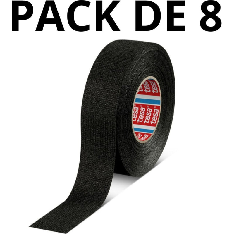 Cinta adhesiva de tela para cables y arneses eléctricos. (Set de 8 unds.) Tape TESA 51608. Resistencia a la abrasión y al ruido. Negro 19mm x 15mts.  Gutapercha Set de 8 unds.