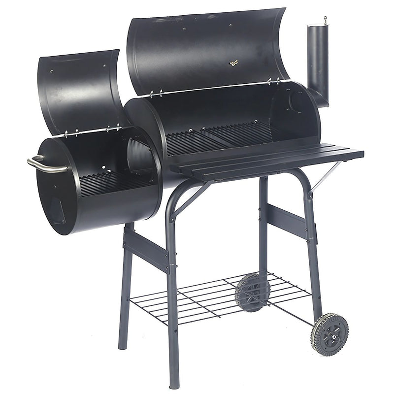 Parrilla BBQ con Ahumador Lateral Offset: Asador de Carbón Multifuncional para Cocción y Ahumado. Barbacoa.