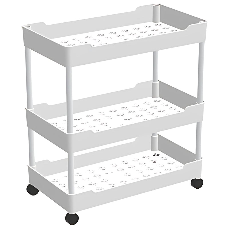 Carrito organizador de 3 niveles. Color blanco. Anaquel multiusos de almacenaje con ruedas. Estante