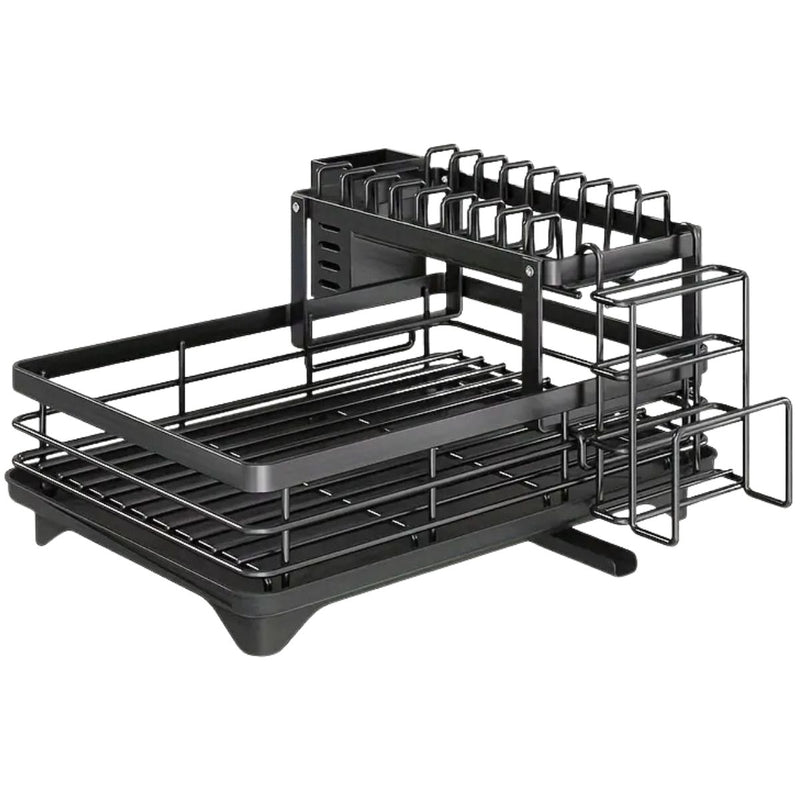 Escurridor de platos. Color negro. Seca vajillas de 2 niveles. 42.5 cm largo x 30 ancho por 23 cm alto