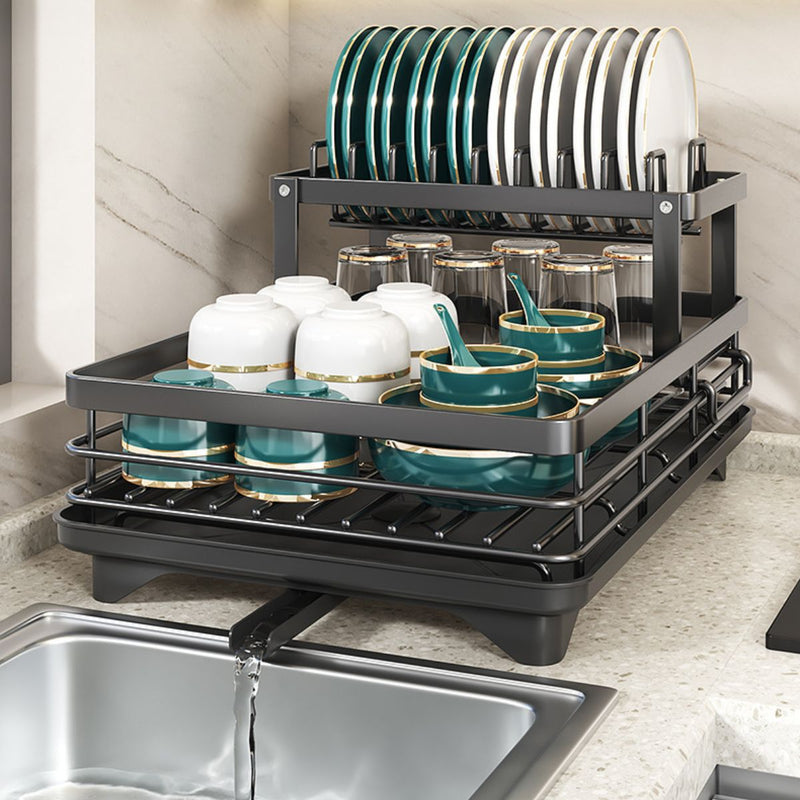 Escurridor de platos. Color negro. Seca vajillas de 2 niveles. 42.5 cm largo x 30 ancho por 23 cm alto