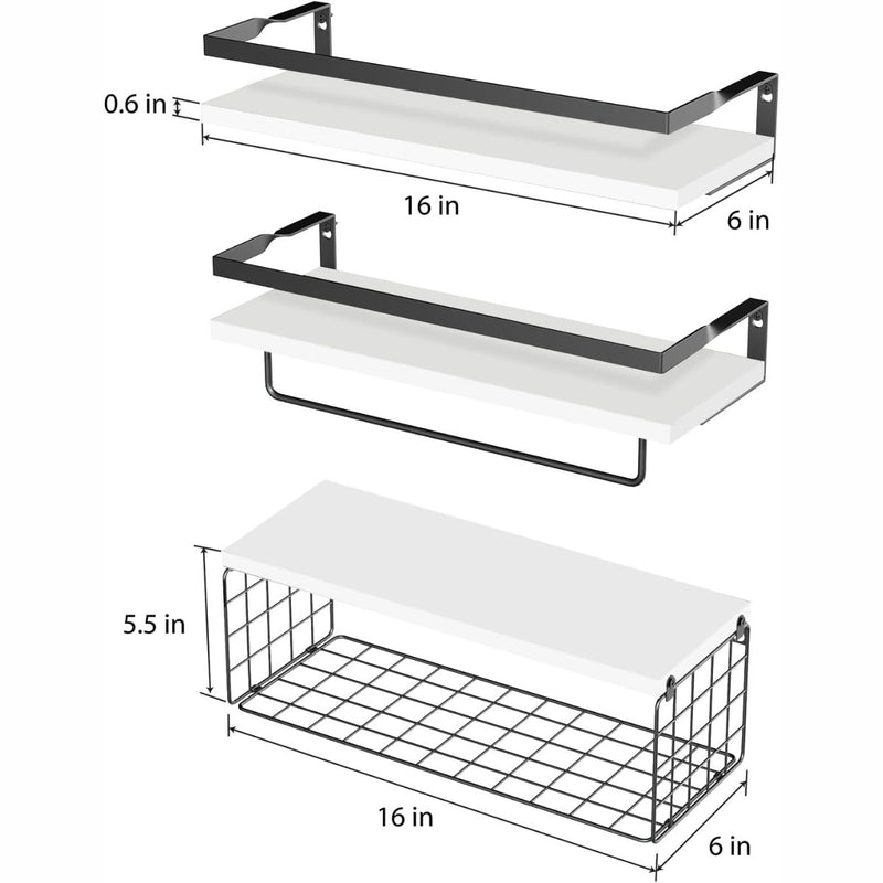 Repisas de pared. Estanterías flotantes (Set de 3 piezas).  Tablillas blancas.