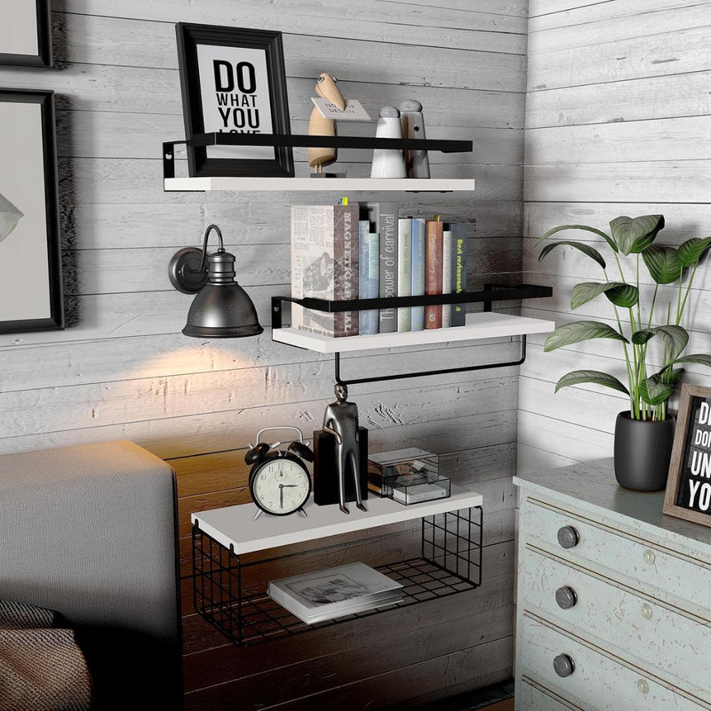 Repisas de pared. Estanterías flotantes (Set de 3 piezas).  Tablillas blancas.