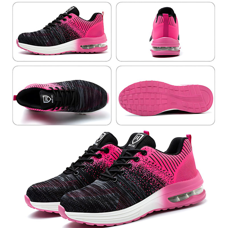 Botas Zapatillas De Seguridad con Punta De Acero. Color rosado y negro. Calzado de Trabajo Atlético. Anticlavos.