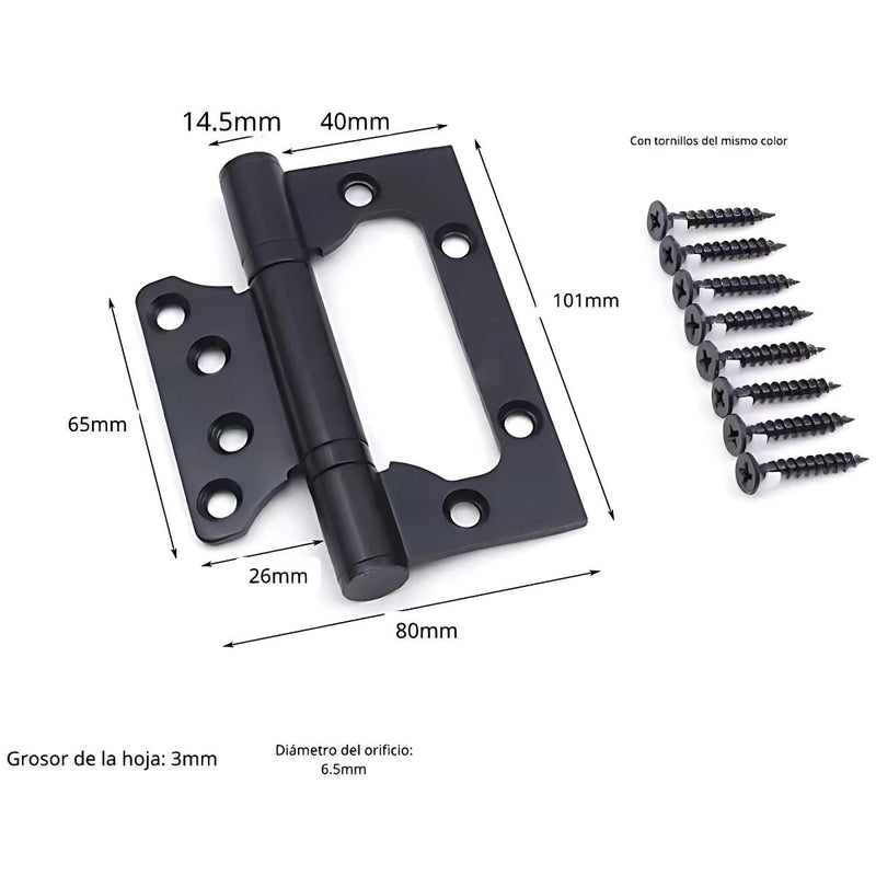 Bisagra mariposa para puerta 4" x 3" x 3.0mm. Acero inoxidable. Color negro.