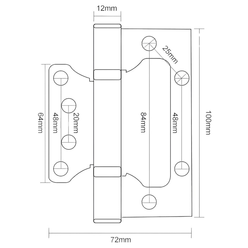 Bisagra mariposa para puerta 4" x 3" x 2.1mm. Acero inoxidable. (1 pza)