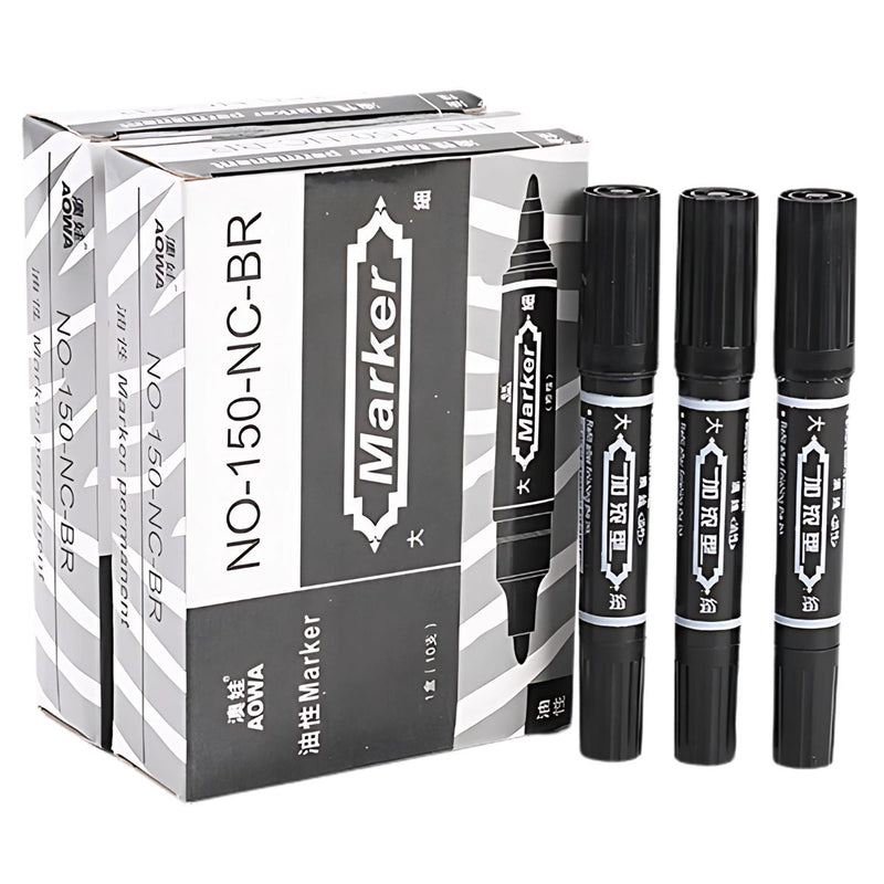 Marcador Negro Permanente. Punta Redondeada. (Caja de 10 unidades) Piloto negro. Rotulador.