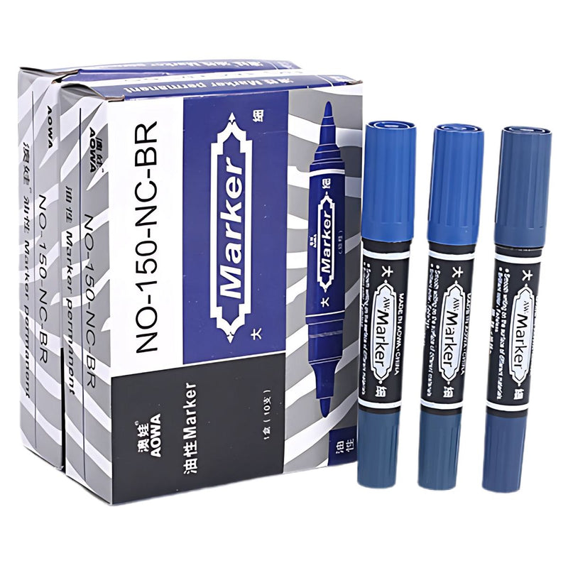 Marcador azul Permanente. Punta Redondeada. (Caja de 10 unidades) Piloto azul. Rotulador.