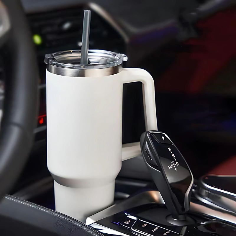 Botella termo de 44oz. Vaso térmico de acero inoxidable. Color blanco.