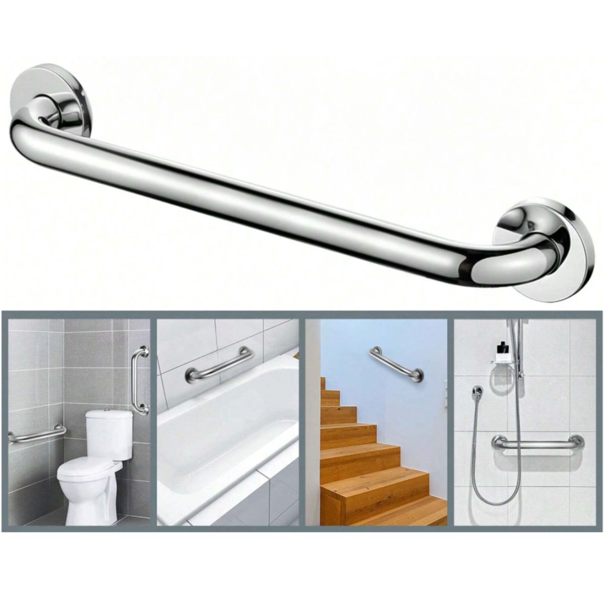 Barra de seguridad apoyo Inoxidable para Baño 124cm Antideslizante para Ducha, WC y Escaleras. Soporte.