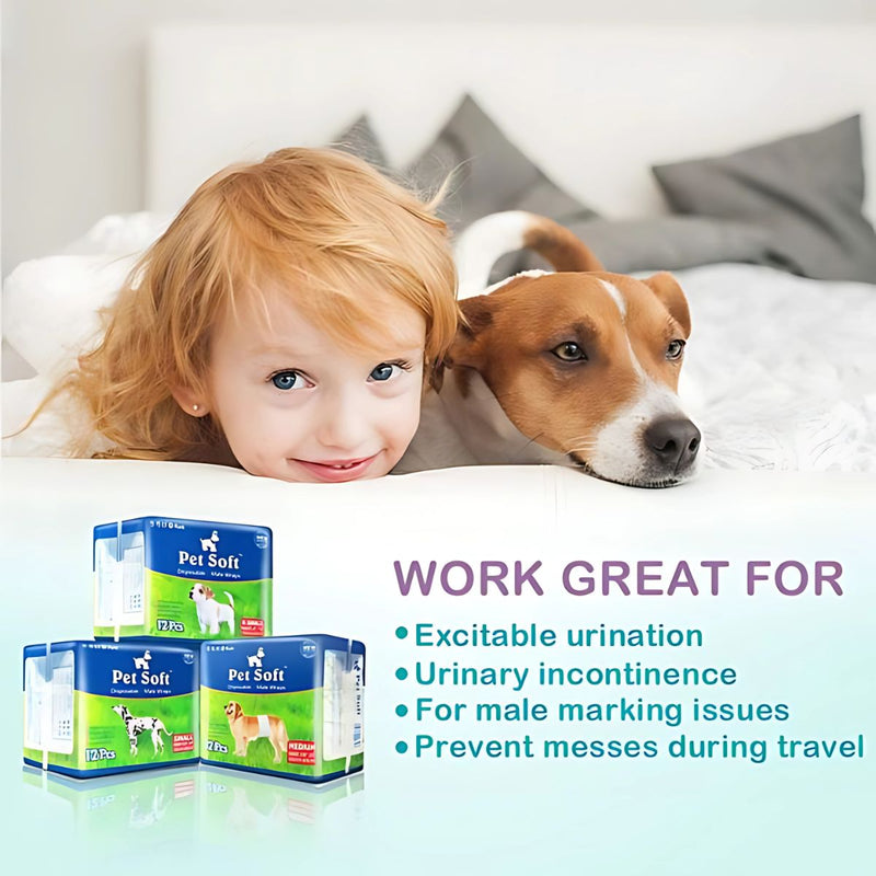 Pañales desechables para perros machos. Talla S (30-48cm). Super absorbente. (Pack de 12 unidades)