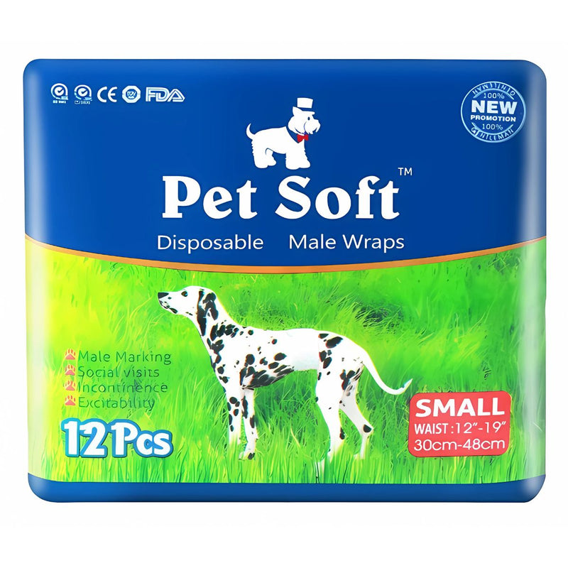 Pañales desechables para perros machos. Talla S (30-48cm). Super absorbente. (Pack de 12 unidades)