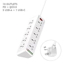 Regleta de 10 tomacorrientes. Long 2m. Con puertos USB y tipo C. Extensión tomacorriente.