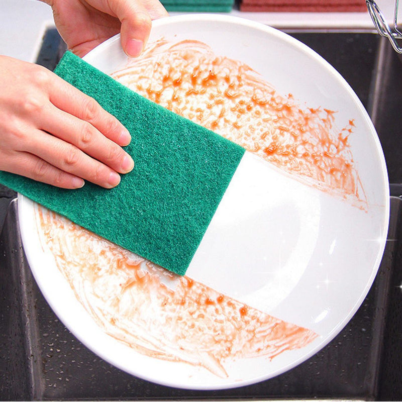 Pad abrasivo de satinar Esponja para fregar de nylon. Color verde. (Pack de 5 unidades). Multiusos. 15x10x0.8 cm