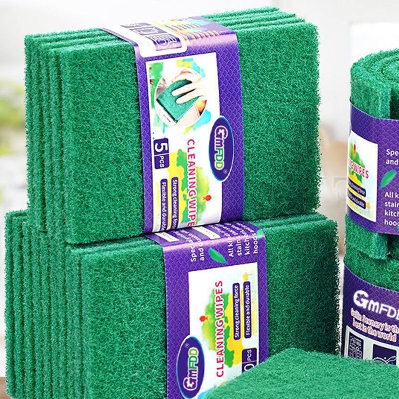 Pad abrasivo de satinar Esponja para fregar de nylon. Color verde. (Pack de 5 unidades). Multiusos. 15x10x0.8 cm