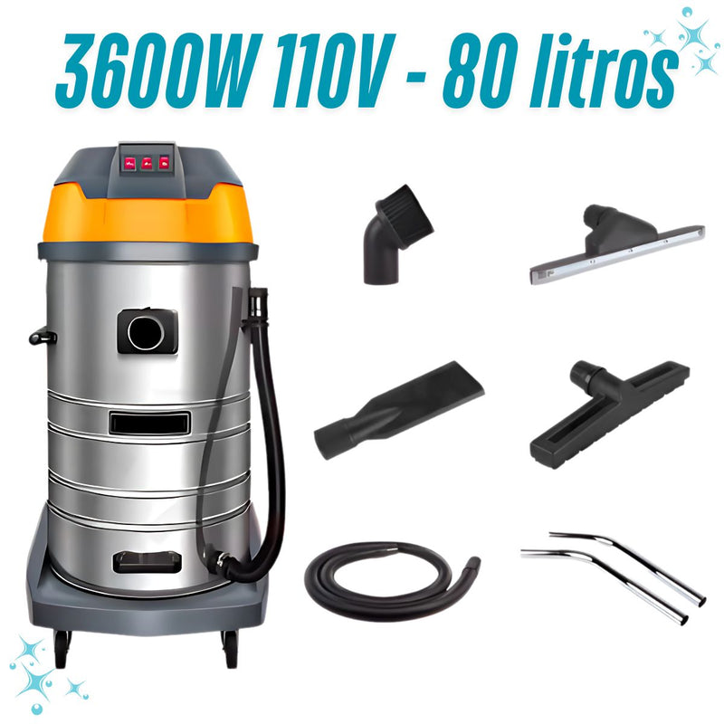 Aspiradora industrial de 80 litros. Heavy Dutty 3600W. 110V. Incluye accesorios.