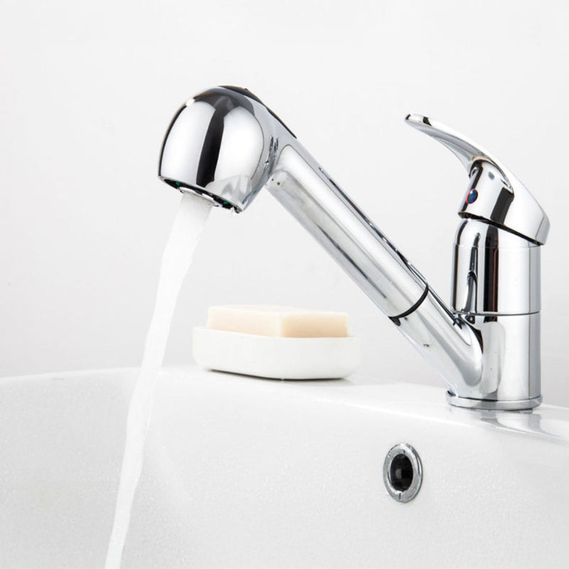 Grifo Para Fregador De Cocina Con Manguera Extraíble. Llave con acabado cromado. Pluma.