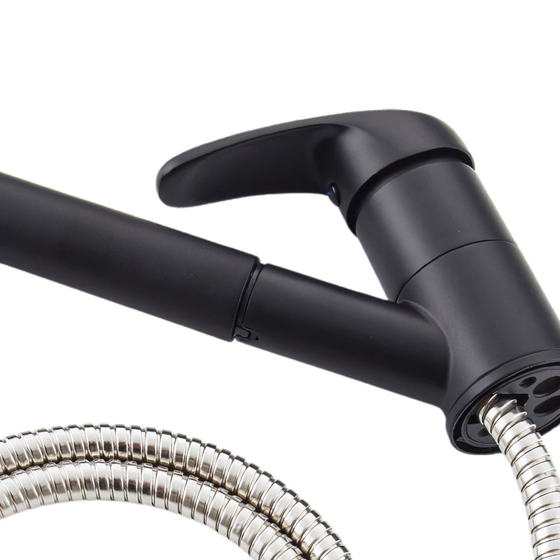 Grifo Para Fregador De Cocina Con Manguera Extraíble. Llave color negro. Pluma.