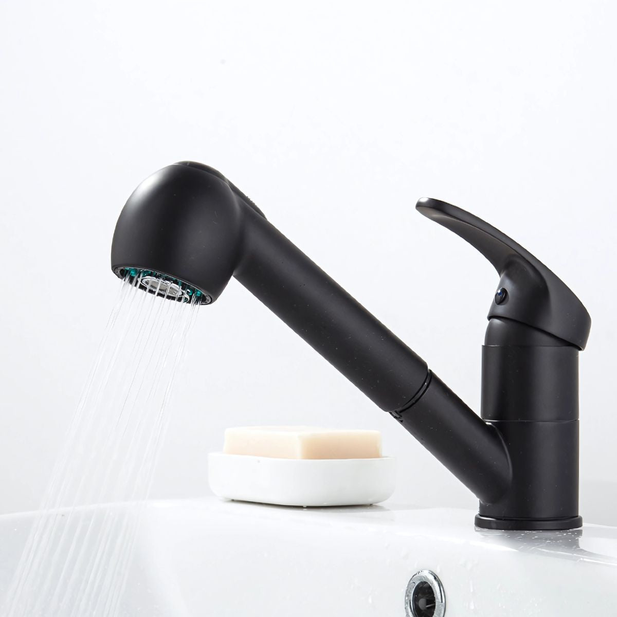 Grifo Para Fregador De Cocina Con Manguera Extraíble. Llave color negro. Pluma.